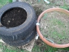 Tyre 2 on top of tyre 1 and fill with soil