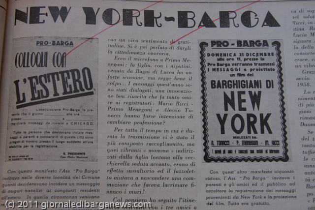 New York – Barga: messaggi natalizi del 1958