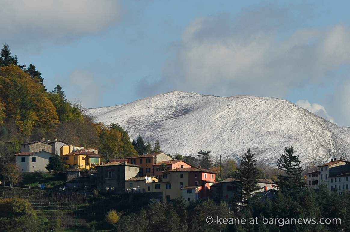 Snow on the mountains around Barga