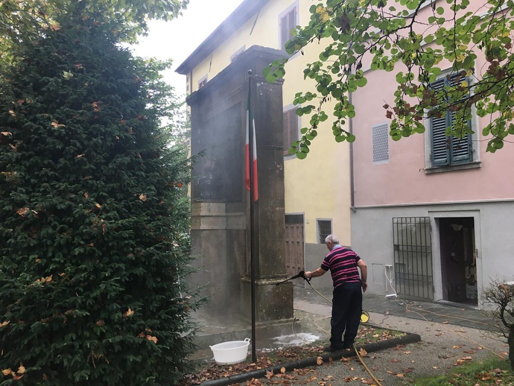 Cleaning the monument ready for the 4th November