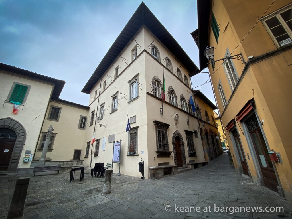 Flags at half mast in mourning in Barga