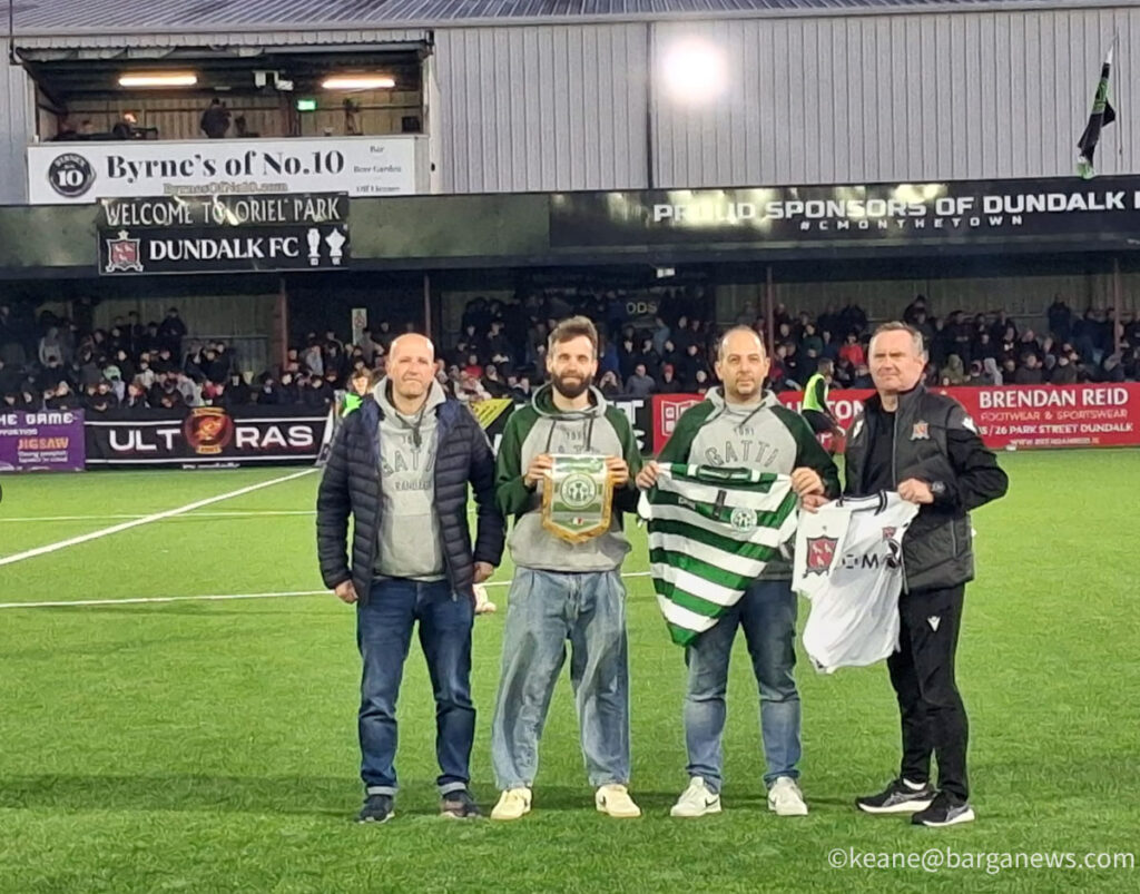 Gatti Randagi on the pitch at Dundalk FC, Ireland
